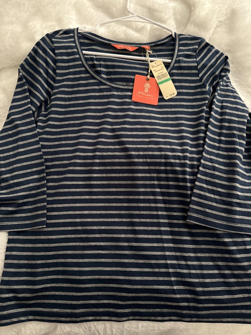 Tommy Bahama Relax Breton Stripe Tee, Navy Gray, Large, NEW